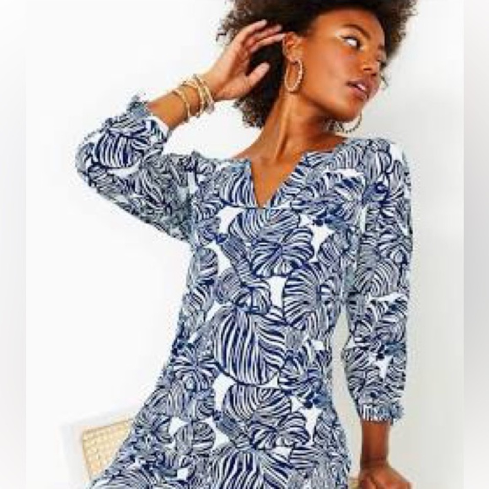 Lilly Pulitzer Cath 3/4 Sleeve Dress 
Aegean Navy Beach Path